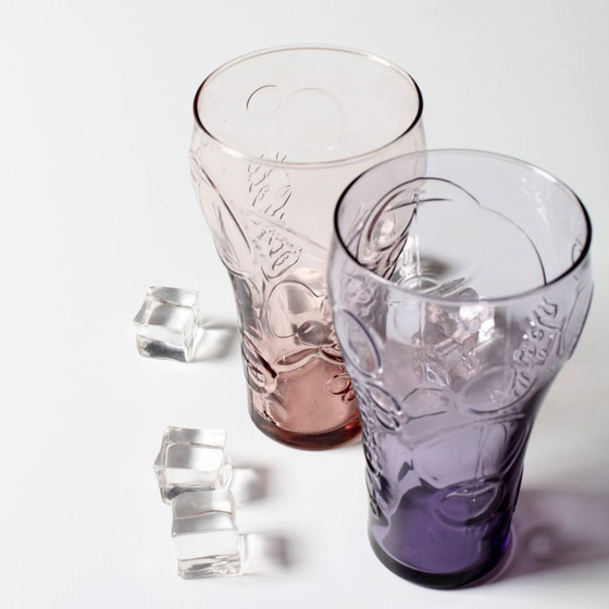 Image 1 of Set van 2 vintage Luminarc Coca-Cola glazen, paarse en roze McDonald's glazen