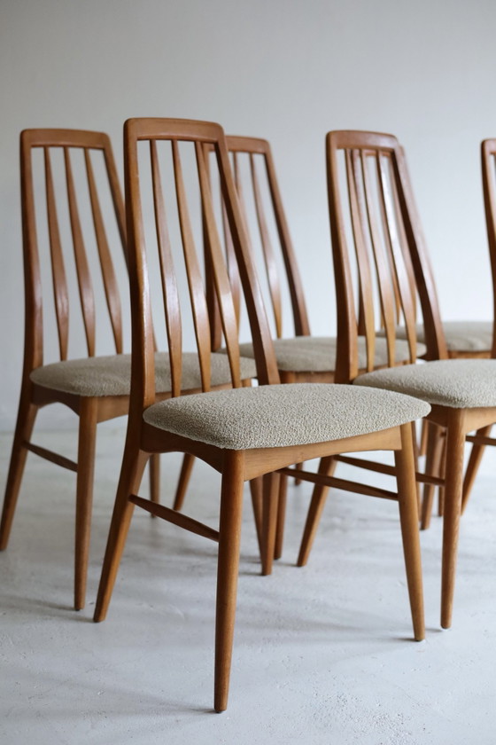 Set di 6 sedie da pranzo vintage modello ‘Eva’ Niels Koefoed anni '60, Legno, Tessile, Verde (foto 2 di 9)