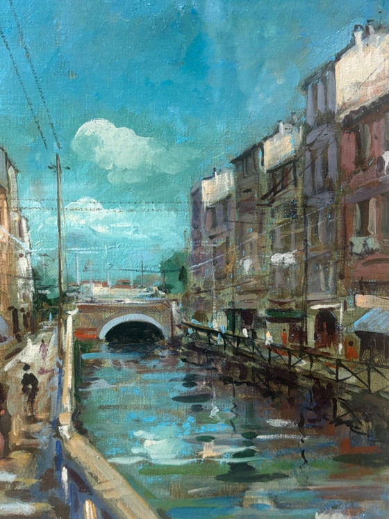 Oil Painting on Cardboard "Disappearing Milan: Vicolo dei Lavandai" by Giampietro Maggi (photo 9 of 11)