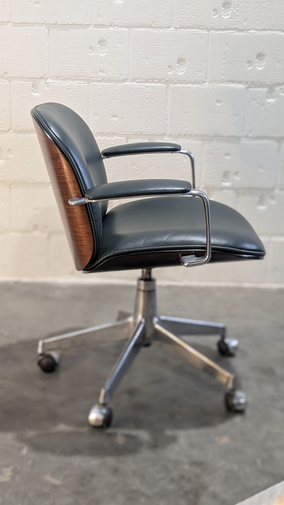 Image 1 of sedia da ufficio mim racing in pelle verde e legno di palissandro