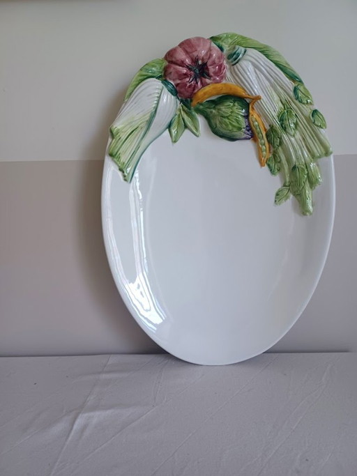 Bassano barbotine serving dish — Italian mid-century, hand-painted. 47cm!