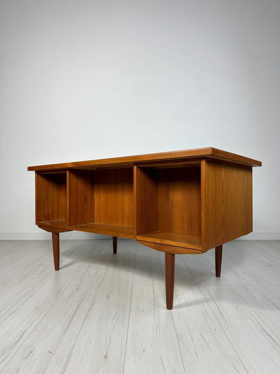 Image 1 of Vintage Danish Teak Writing Desk, Minimalist Mid-Century Modern Design, 1960s