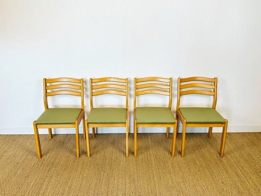 Set de 4 chaises de salle à manger vintage en hêtre et corduroy vert, 1960