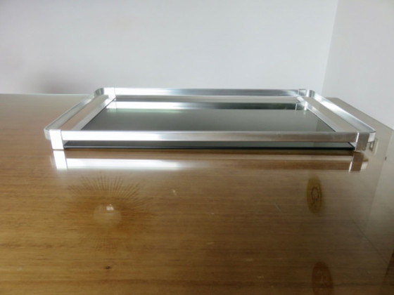 Image 1 of Sehr großes Tablett, MB Italia für Roche Bobois, Aluminium und Rauchglas, 1970