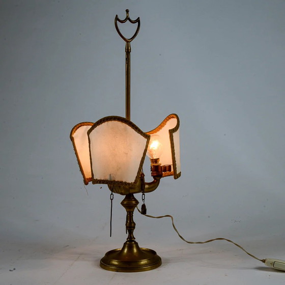 Table Lamp, Florentine Antique Electrified Brass Oil Lamp, Late 19th Century, Yellow, Vintage (photo 7 of 8)