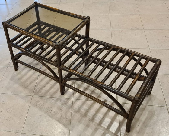 Image 1 of Tavolino da caffè/seduta Mid-Century, realizzato in rattan e bambù, degli anni '70