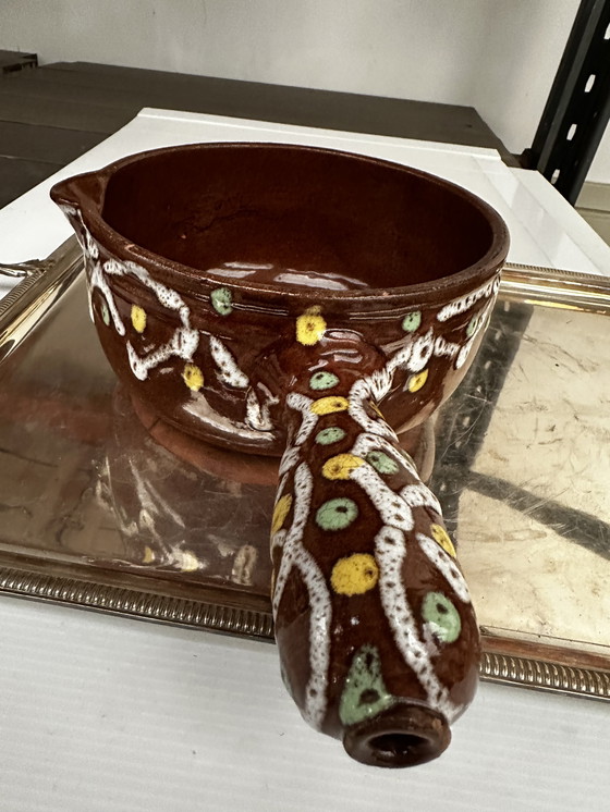 Image 1 of Caquelon antico di Digoin in gres dipinto a mano e smaltato