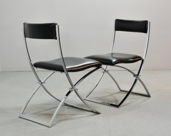 Image 1 of Superb Minimalistic Foldable Dining Chairs Designed by Marcelo Cuneo for Mobel Italia, Set of 4. Italy, 1970s.