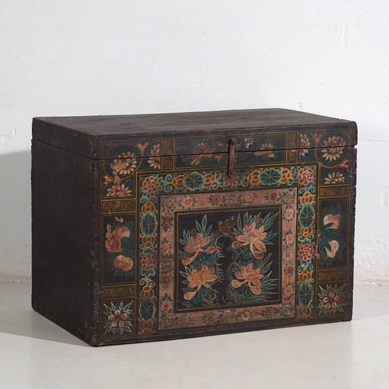 Antieke Chinese beschilderde kist van grenenhout – China, circa 1900 – Opbergkast, Iron (photo 4 of 40)