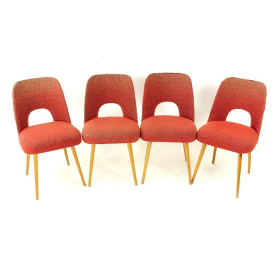 Vintage eetkamerstoelen van Oswald Heardtl voor Ton, Tsjechoslowakije, jaren 60, set van 4 – Textile, Wood (photo 4 of 15)