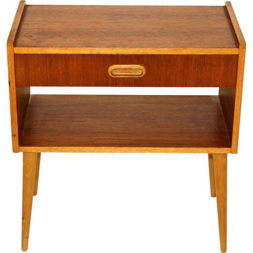 Mesita de noche vintage de teca con patas de madera de haya, Suecia, 1960