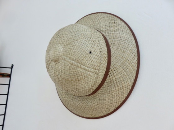 Image 1 of Hat, colonial helmet, wicker, wall decoration, 60s 70s