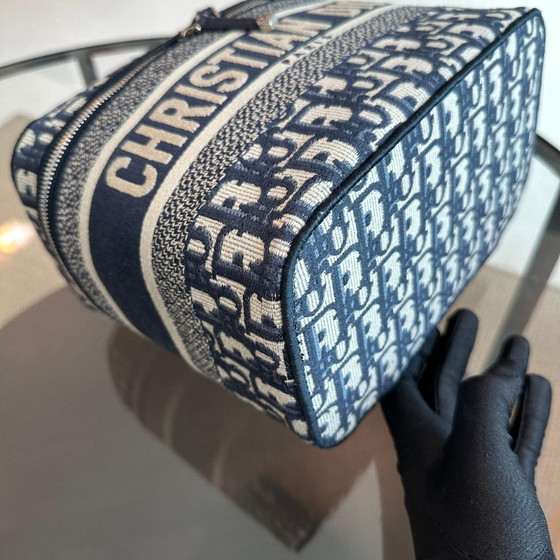 Image 1 of DIOR VANITY OBLIQUE EMBROIDERY TOP HANDLE CAG IN JACQUARD BLUE SHW