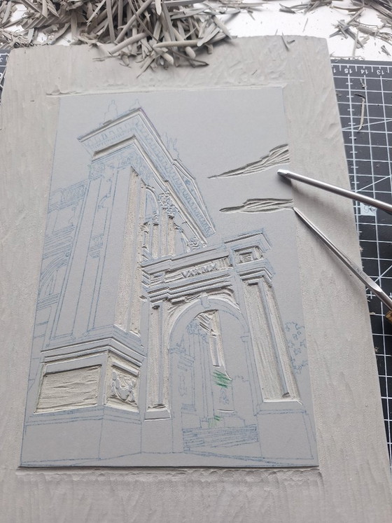 Stampa artistica architettonica in giallo e grigio, Stampe artistiche, Carta, Modern (foto 8 di 10)
