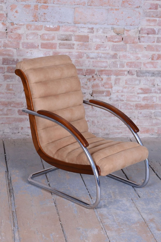 Restored Bauhaus Armchair, by R. Slezak, Model K32, Beech, Chrome, Czech, 1930s – Textile, Wood (photo 6 of 22)