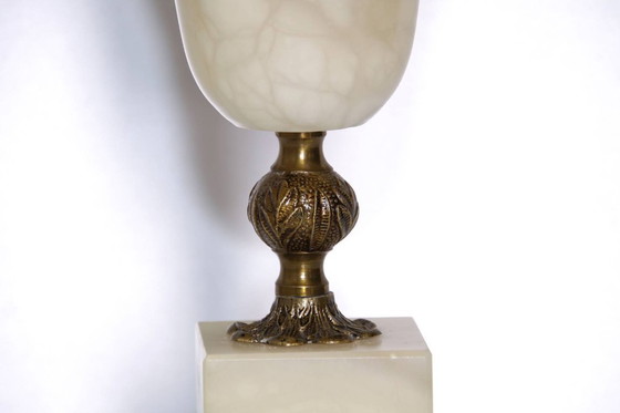 Image 1 of Lampe de table en pierre naturelle, laiton, simili cuir, franges, 67 cm, années 1970, J Vintage