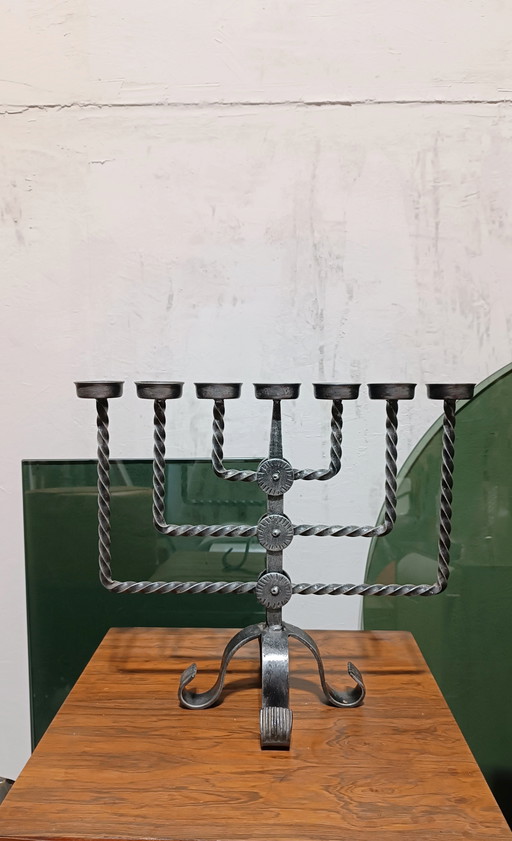 Vintage brutalist wrought iron candle holder 