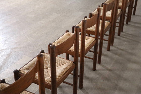 Image 1 of Chaises de salle à manger en chêne et jonc, France 1960S