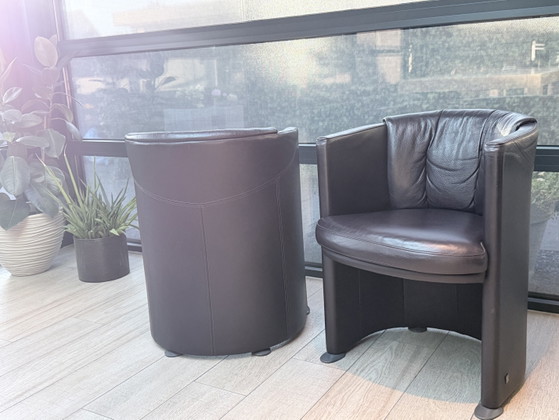Rolf Benz Sofagarnitur 332 Und 6 Clubsessel 390 In Auberginenfarbenem Leder – Leather, Aluminium (photo 9 of 15)
