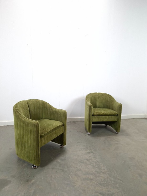 Image 1 of Set groene cocktail stoelen met chromen wielen