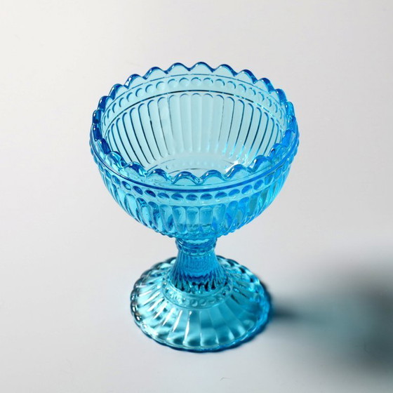 Image 1 of Mid-century Iittala Marimekko Aqua Blue Bowl / Vintage Traditional Finnish Pedestal Bowl Marimekko / Iittala / 2000s