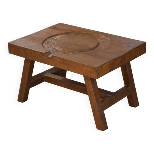 Brutalist coffee table in elm from the 1950s.