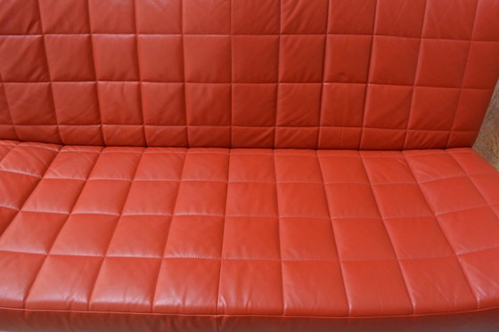 Image 1 of Red leather Leolux Volare design two-seater sofa