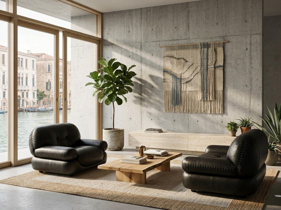 Image 1 of Paar Mobil Girgi Sapporo Sessel, schwarzes Leder, Italien, 1970er Jahre