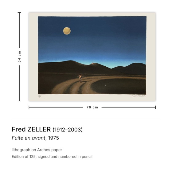Image 1 of Fred ZELLER Fuite en avant Lithographie signée 1975