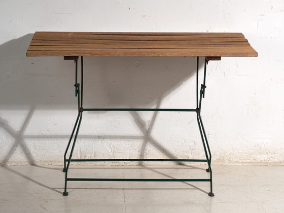 Vintage Folding Garden Table in Wood and Iron, Central Europe, circa 1950, Green, Rustic (photo 5 of 10)