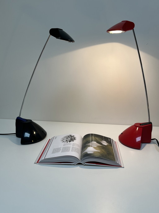 Set of Memphis Style Desk Lamps in Black and Red