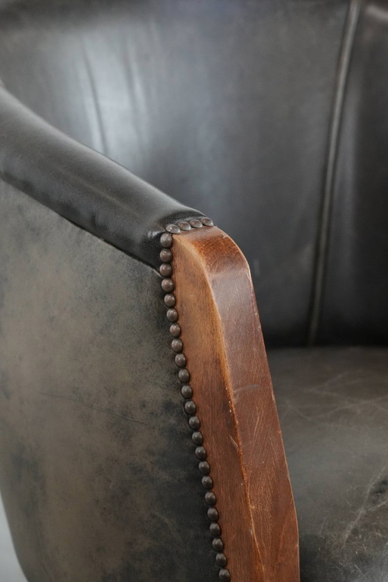 Image 1 of Sedia a vasca/sedia laterale in pelle di mucca e legno con una combinazione di colori bella e robusta