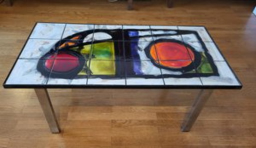 Juliette Belarti coffee table in Volcan lava and Belgium ceramics 1960