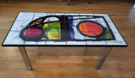 Image 1 of Juliette Belarti coffee table in Volcan lava and Belgium ceramics 1960