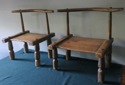 Antiek paar handgesneden stoelen uit Ivoorkust, 1890