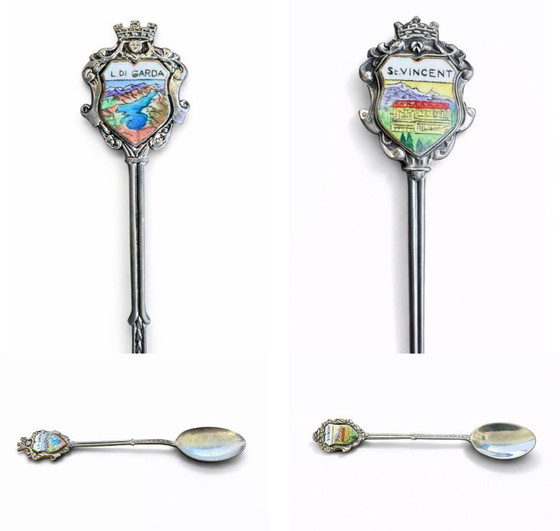 Image 1 of Juego de 12 cucharillas de plata .800 con crestas esmaltadas