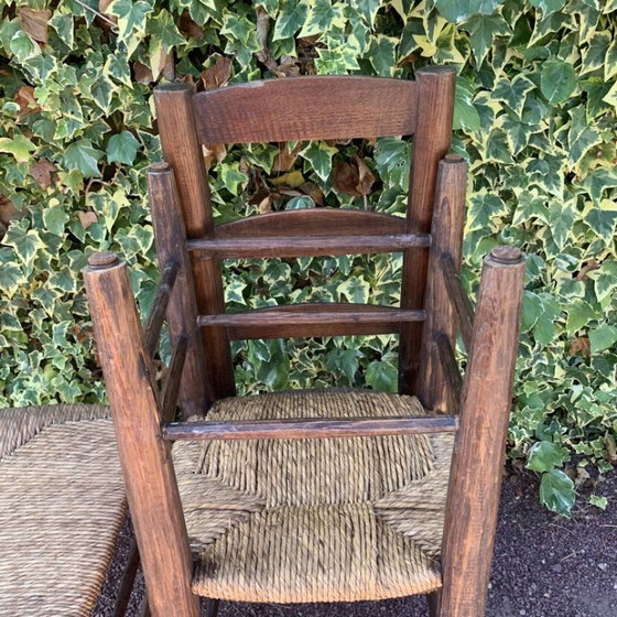 Image 1 of Ensemble de 4 chaises paillées artisanales en chêne massif