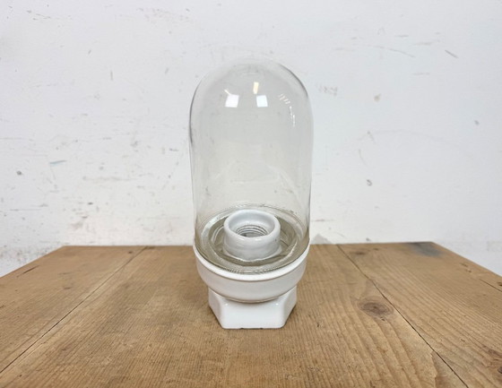 Image 1 of Vintage White Porcelain Wall Light with Clear Glass, 1960s