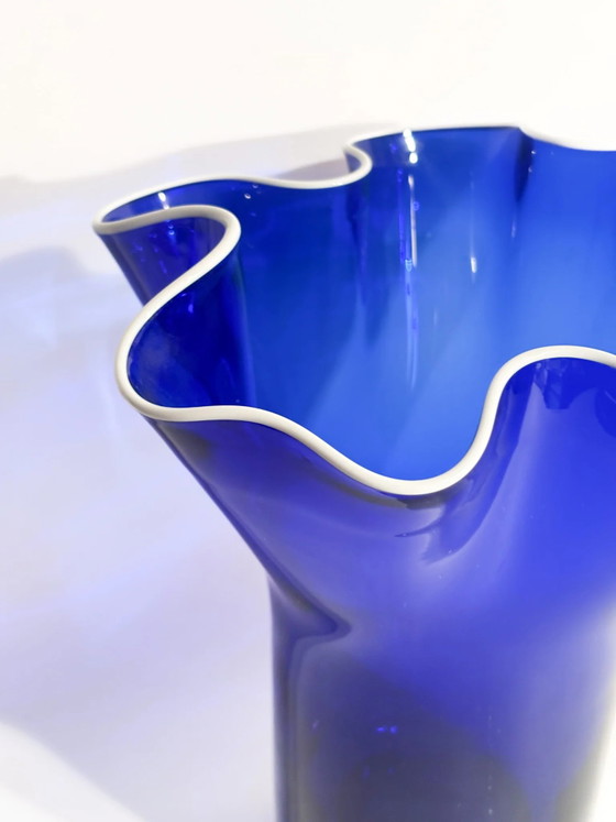 1980s Blue and White Murano Glass Handkerchief Vase (photo 12 of 16)