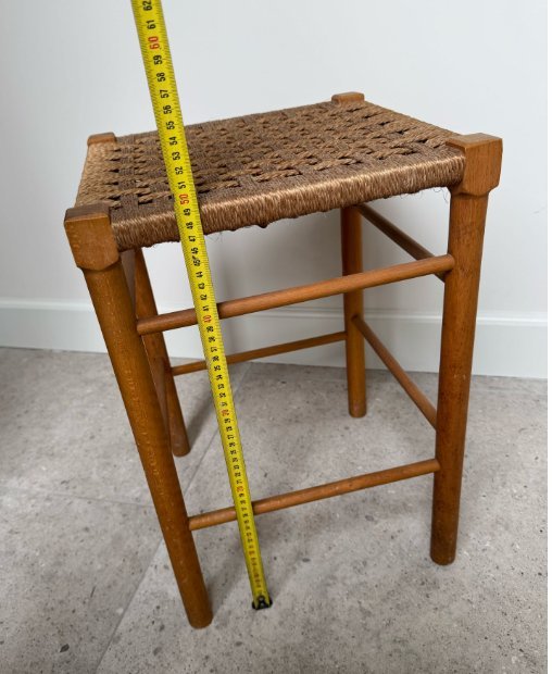 Image 1 of 1x Scandinavian Stool With Double Woven Rope Seat 1970s