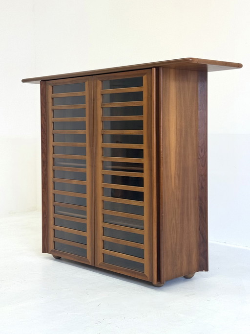 Grand buffet italien Vintage Highboard avec bois de noyer et verre