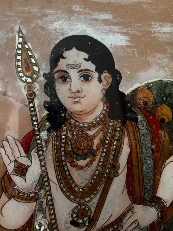 Image 1 of PINTURA SOBRE VIDRIO AL REVÉS QUE REPRESENTA A MURUGAN, TANJORE (THANJAVUR), SUR DE LA INDIA, CIRCA 1900