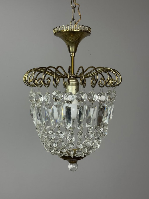 Lámpara de araña decorativa de cristal "fresa" de mediados de siglo, estilo Josef Frank, década de 1960