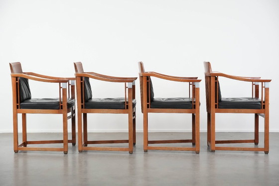 Image 1 of 4 x Schwarze Schuitema Art-Deco-Esszimmerstühle aus Leder mit Armlehnen aus der Decoforma-Serie