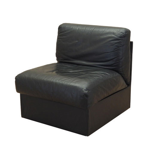 Fauteuil/pouf en cuir noir, Design italien, 1960S, Production : Italie