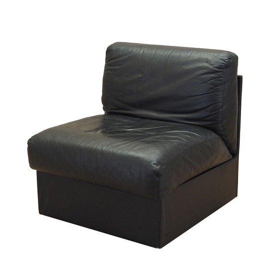 Image 1 of Fauteuil/pouf en cuir noir, Design italien, 1960S, Production : Italie