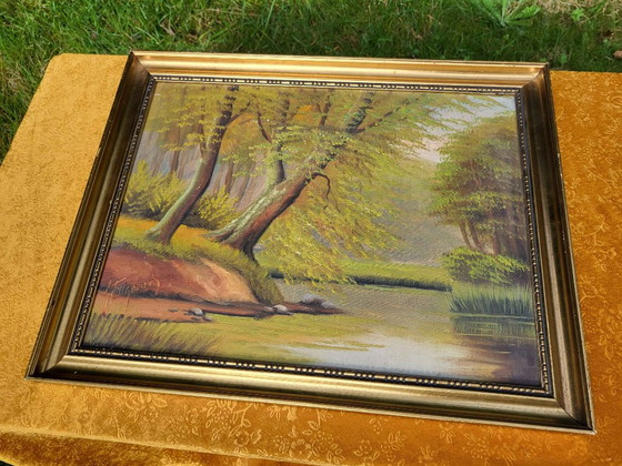 Dipinto a olio vintage di paesaggio forestale su tela – Dipinti e disegni (photo 3 of 10)