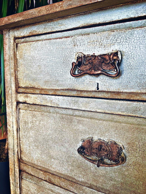 Cassettiera antica con patina blu-grigia toscana