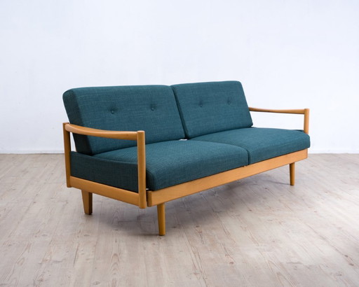 Sofá/diván "Stella" de los años 60, una pieza rara fabricada en madera maciza de haya por Walter Knoll.