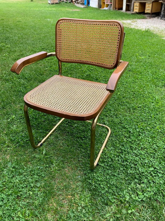 Mid-Century Modern Italian Marcel Breuer B64 Cesca Chair, 70s – Adjustable recliner chair, Metal, Brass (photo 4 of 5)